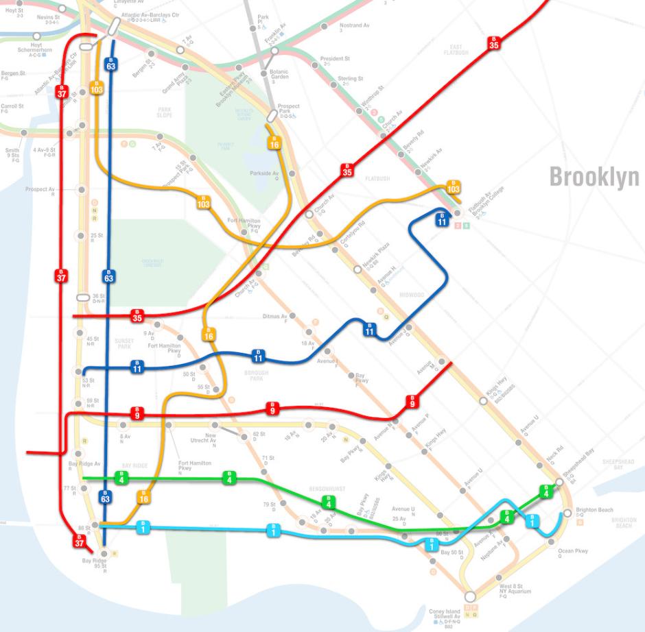 A map of Brooklyn bus routes