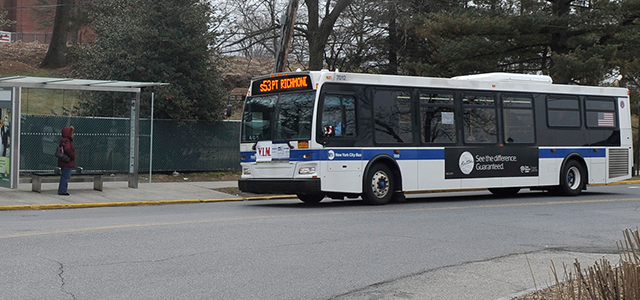 A local Staten Island bus pulls into a stop