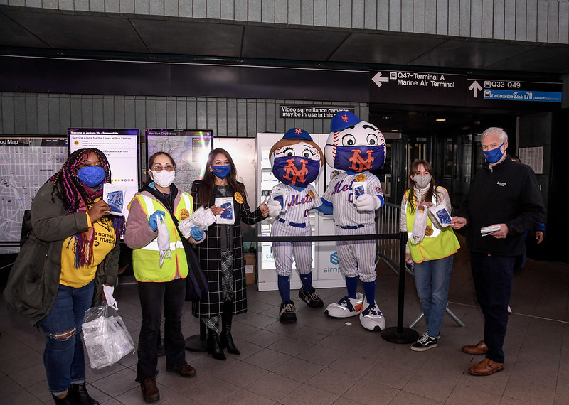 MTA 'Mask Force X' Distributes Reusable Masks in Honor of Earth Day with Special Guests Mr. and Mrs. Met