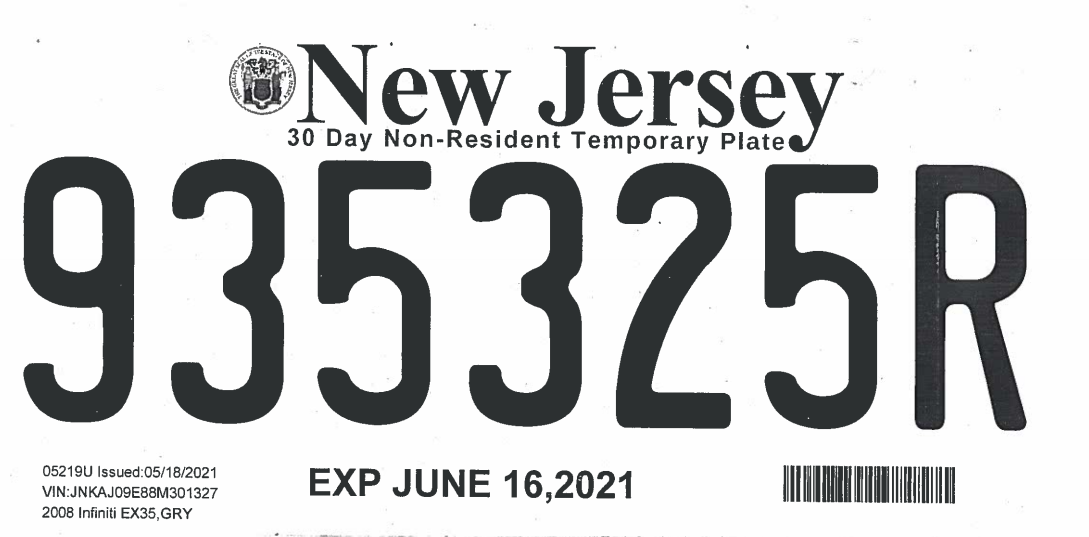 Example of Recovered Fraudulent License Plate