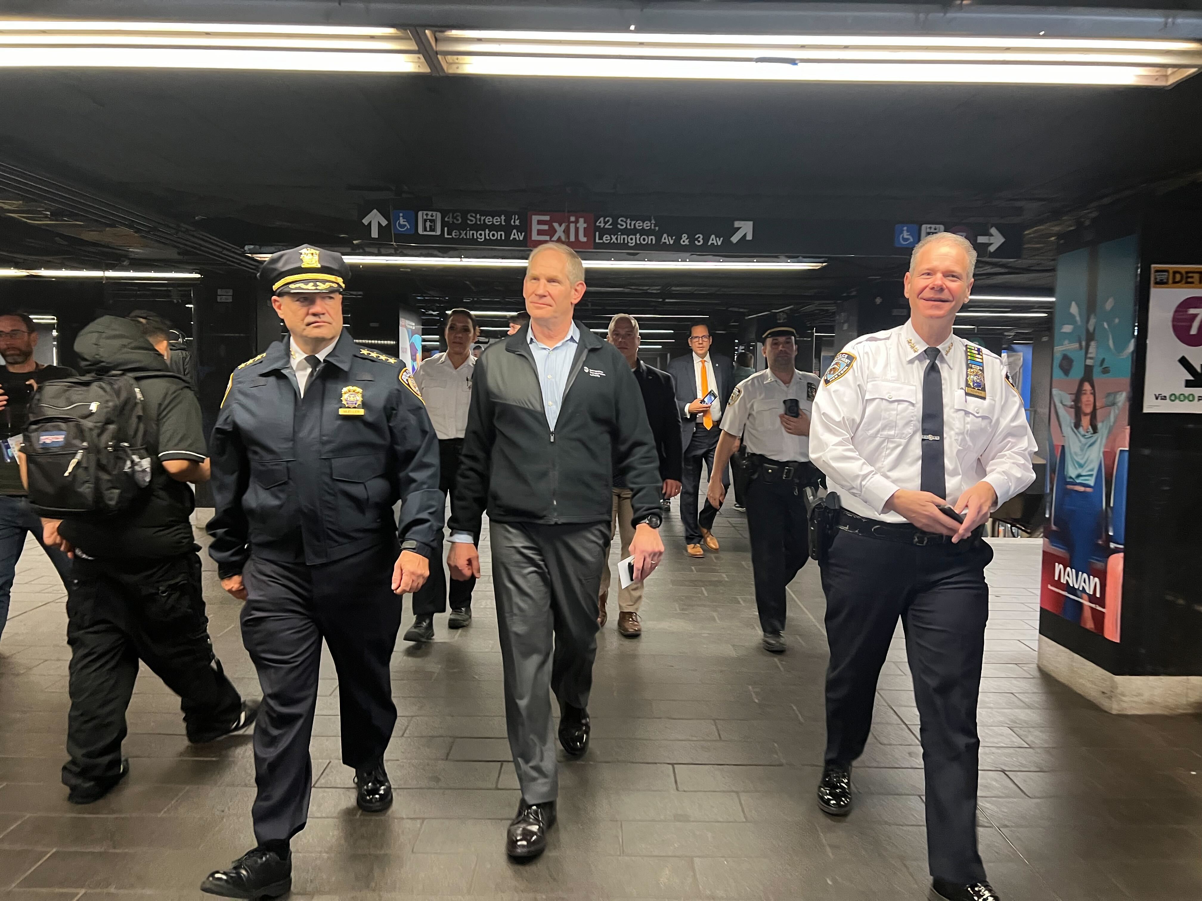 MTA Chair and CEO Janno Lieber joined MTA Chief Safety and Security Officer Patrick Warren, MTA Police Chief John Mueller, and NYPD Chief of Transit Michael Kemper to view safety protocols at Grand Central Terminal and the Grand Central subway station. 