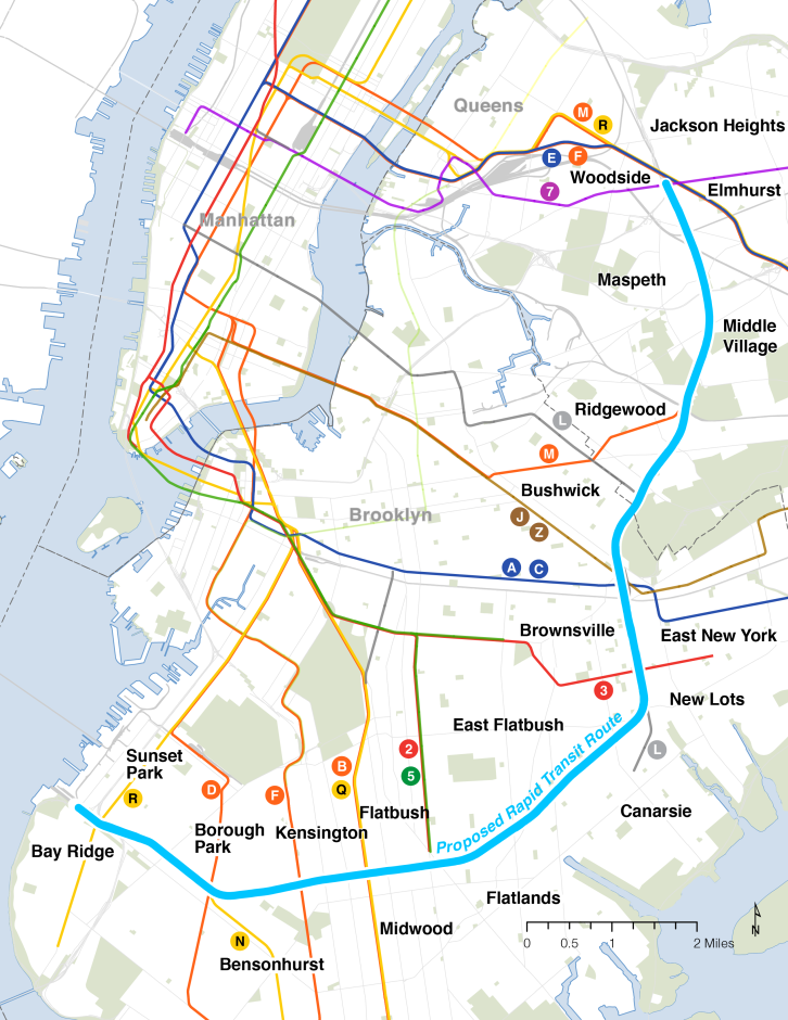 A map of the proposed Interborough Express route